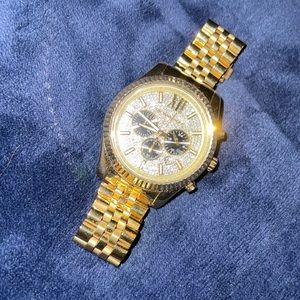 Michael Kors Mens Chronograph Lexington Gold-Tone Stainless Steel Bracelef Watch